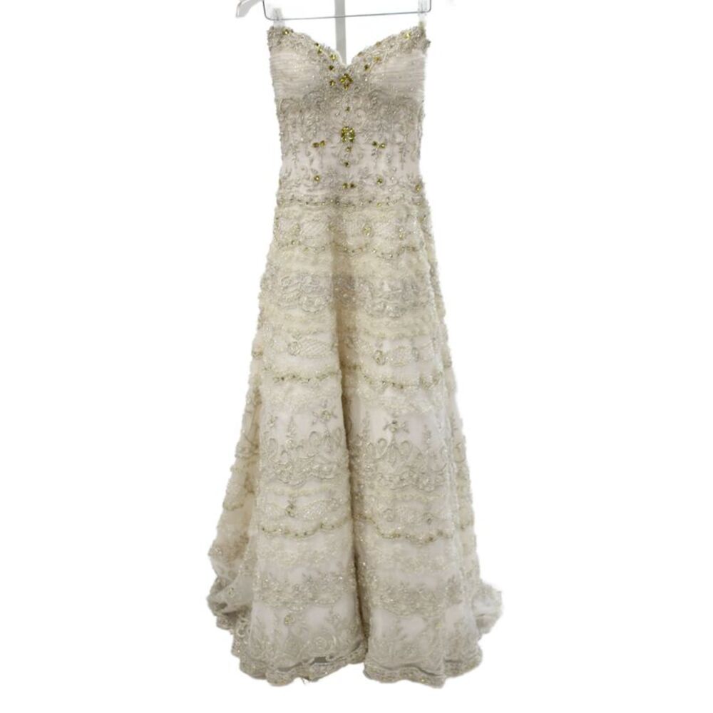 Stephen Yearick Women Strapless Embroidered A-Line Long Dress Ivory Size 2